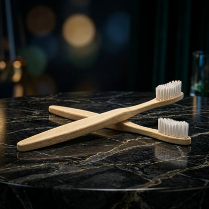 2 PCS Bamboo Toothbrushes for Adults - Soft Bristles, Natural Biodegradable, BPA Free, Eco-Friendly, White