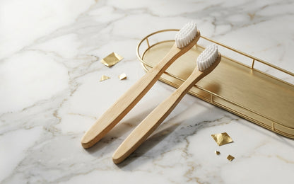 2 PCS Bamboo Toothbrushes for Adults - Soft Bristles, Natural Biodegradable, BPA Free, Eco-Friendly, White