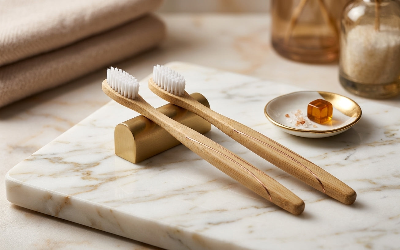2 PCS Bamboo Toothbrushes for Adults - Soft Bristles, Natural Biodegradable, BPA Free, Eco-Friendly, White
